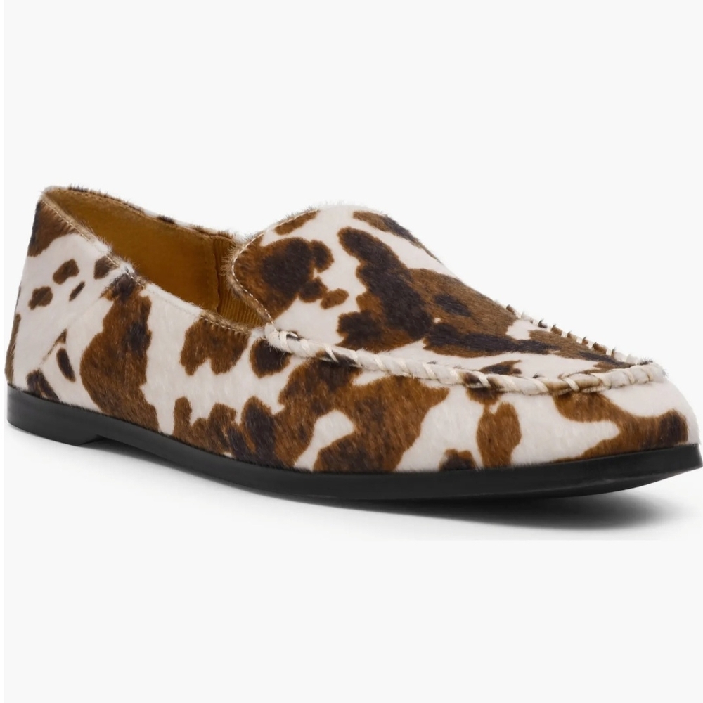 DV by Dolce Vita Women's Cow Print Slip-On Leather Loafer Brown & White Size 8